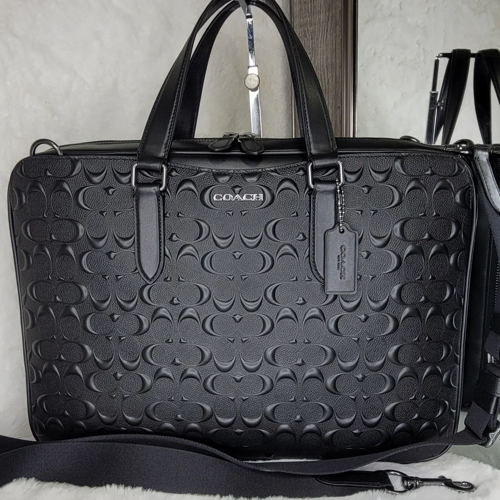 ✅️ COACH Signature Leather Designer Laptop Briefcase Work Bag NWT Rare unisex - Picture 13 of 15